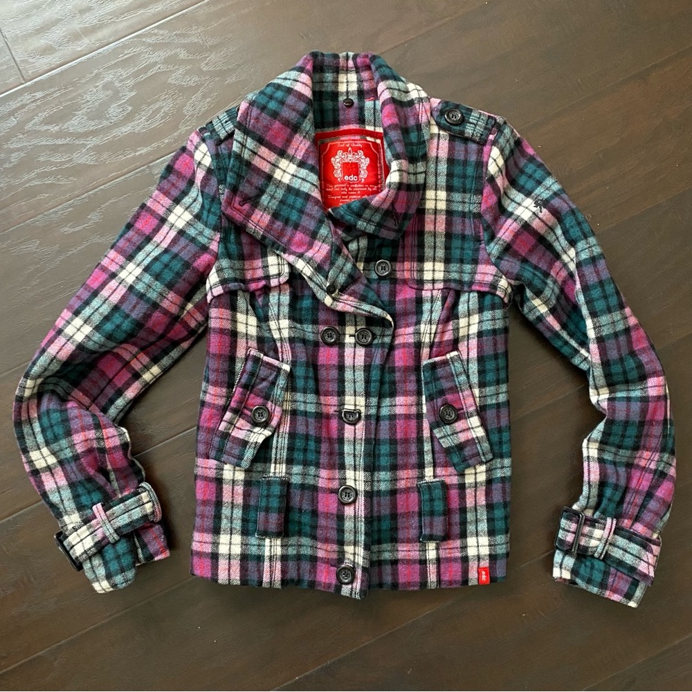 Luxury EDC by Esprit Women’s Heavy Pink & Teal Flannel Winter Jacket